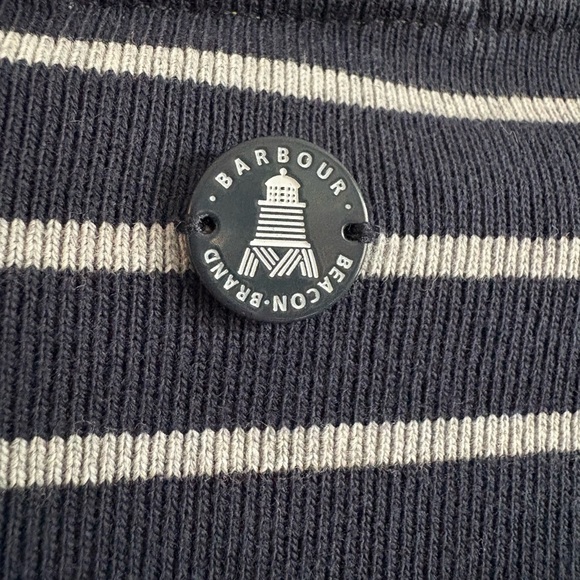 Barbour Navy & White Stripe Side Zip Cotton Pullover Top | Size 6 - Picture 6 of 8